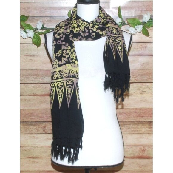 Aloha Hut Hawaii Women’s Beach Wrap Shawl Scarf Black Fringe Hibiscus Flowers - Picture 11 of 14